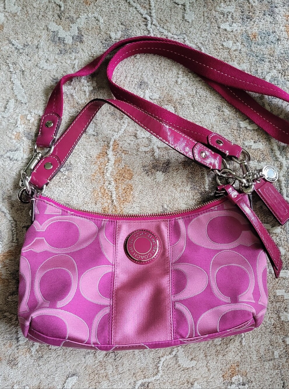 Coach Pink Signature Hobo Small Shoulder Bag